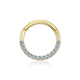 14 Karat Gold Brilliant Sparkle Gems Front Lined Clicker Hoop Ring-Clear Gem