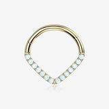 14 Karat Gold Fire Opal Sparkle Chevron Clicker Hoop Ring