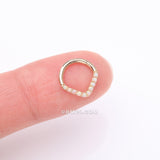 Detail View 2 of 14 Karat Gold Fire Opal Sparkle Chevron Clicker Hoop Ring-White Opal