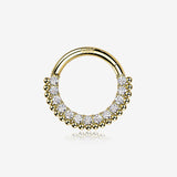14 Karat Gold Royal Bali Beads Arc Sparkle Seamless Clicker Hoop Ring-Clear Gem