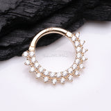 Detail View 1 of 14 Karat Gold Double Lined Brilliant Sparkle Seamless Clicker Hoop Ring-Clear Gem