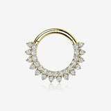 14 Karat Gold Double Lined Brilliant Sparkle Seamless Clicker Hoop Ring-Clear Gem
