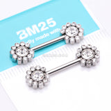 Detail View 3 of A Pair of Magnificent Floral Sparkle Threadless Nipple Barbell-Clear Gem