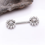 Detail View 1 of A Pair of Magnificent Floral Sparkle Threadless Nipple Barbell-Clear Gem