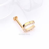 Detail View 1 of Golden Lucky Charm Sparkle Horseshoe Threadless Flat Back Stud Labret-Clear Gem