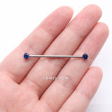 Detail View 2 of Implant Grade Titanium OneFit Threadless Prong Gem Sparkle Industrial Barbell-Blue