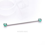 Detail View 1 of Implant Grade Titanium OneFit Threadless Prong Gem Sparkle Industrial Barbell-Emerald