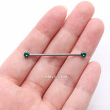 Detail View 2 of Implant Grade Titanium OneFit Threadless Prong Gem Sparkle Industrial Barbell-Emerald
