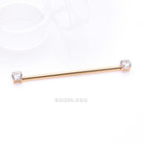 Detail View 1 of Implant Grade Titanium Gold PVD OneFit Threadless Prong Gem Sparkle Industrial Barbell-Clear Gem