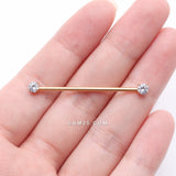Detail View 2 of Implant Grade Titanium Gold PVD OneFit Threadless Prong Gem Sparkle Industrial Barbell-Clear Gem