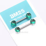 Detail View 3 of A Pair of Implant Grade Titanium OneFit Threadless Prong Gem Sparkle Nipple Barbell-Emerald
