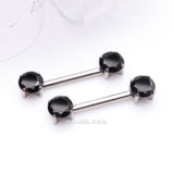 Detail View 1 of A Pair of Implant Grade Titanium OneFit Threadless Prong Gem Sparkle Nipple Barbell-Black