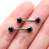 Detail View 2 of A Pair of Implant Grade Titanium OneFit Threadless Prong Gem Sparkle Nipple Barbell-Black