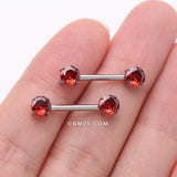 Detail View 2 of A Pair of Implant Grade Titanium OneFit Threadless Prong Gem Sparkle Nipple Barbell-Red