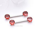 Detail View 1 of A Pair of Implant Grade Titanium OneFit Threadless Prong Gem Sparkle Nipple Barbell-Red