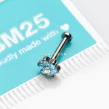 Detail View 3 of Implant Grade Titanium OneFit Threadless Brilliant Sparkle Flower Top Flat Back Stud Labret-Aqua/Clear Gem