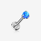 Implant Grade Titanium OneFit Threadless Fire Opal Ball Claw Prong Set Flat Back Stud Labret-Blue Opal