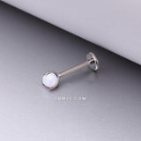 Detail View 1 of Implant Grade Titanium OneFit Threadless Fire Opal Ball Claw Prong Set Flat Back Stud Labret-White Opal