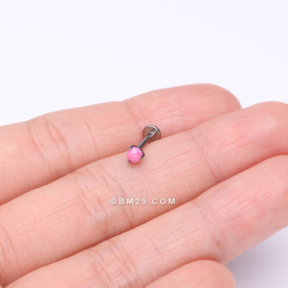 Detail View 2 of Implant Grade Titanium OneFit Threadless Fire Opal Ball Claw Prong Set Flat Back Stud Labret-Pink Opal