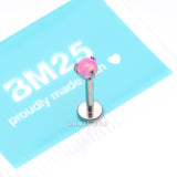 Detail View 3 of Implant Grade Titanium OneFit Threadless Fire Opal Ball Claw Prong Set Flat Back Stud Labret-Pink Opal