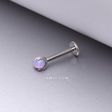 Detail View 1 of Implant Grade Titanium OneFit Threadless Fire Opal Ball Claw Prong Set Flat Back Stud Labret-Purple Opal