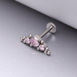Detail View 1 of Implant Grade Titanium OneFit Threadless Sparkle Arc Bali Beads Flat Back Stud Labret-Pink