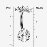 Detail View 1 of Implant Grade Titanium OneFit Threadless Marquise Curve Top Belly Button Ring-Clear Gem