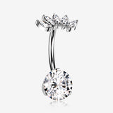 Implant Grade Titanium OneFit Threadless Marquise Curve Top Belly Button Ring-Clear Gem