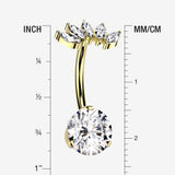Detail View 1 of Implant Grade Titanium Gold PVD OneFit Threadless Marquise Curve Top Belly Button Ring-Clear Gem