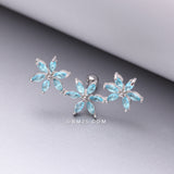 Detail View 1 of Grand Sparkle Triple Flowers Steel Cartilage Tragus Barbell Stud-Aqua