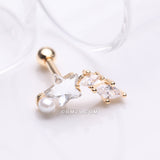 Detail View 1 of Golden Star Pearlescent Sparkle Marquise Cartilage Tragus Barbell Stud-Clear Gem