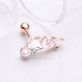 Detail View 1 of Rose Gold Star Pearlescent Sparkle Marquise Cartilage Tragus Barbell Stud-Clear Gem