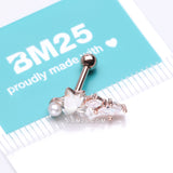 Detail View 3 of Rose Gold Star Pearlescent Sparkle Marquise Cartilage Tragus Barbell Stud-Clear Gem