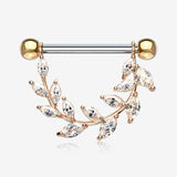 A Pair of Rose Gold Marquise Sparkle Allure Leaves Dangle Nipple Shield