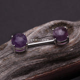 Detail View 1 of A Pair of Amethyst Stone Prong Nipple Barbell Ring