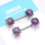 Detail View 2 of A Pair of Amethyst Stone Prong Nipple Barbell Ring