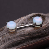 Detail View 1 of A Pair of Opalite Stone Prong Nipple Barbell Ring