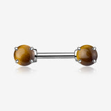 A Pair of Tiger Eye Stone Prong Nipple Barbell Ring