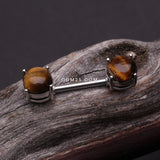 Detail View 1 of A Pair of Tiger Eye Stone Prong Nipple Barbell Ring