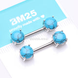 Detail View 2 of A Pair of Turquoise Stone Prong Nipple Barbell Ring