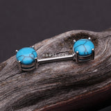 Detail View 1 of A Pair of Turquoise Stone Prong Nipple Barbell Ring