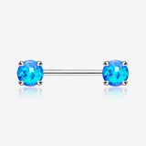 A Pair of Fire Opal Prong Set Sparkle Nipple Barbell-Blue Opal