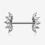A Pair of Brilliant Marquise Sparkle Floral Nipple Barbell-Clear Gem