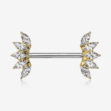 A Pair of Golden Brilliant Marquise Sparkle Floral Nipple Barbell