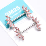 Detail View 3 of A Pair of Brilliant Marquise Sparkle Floral Nipple Barbell-Pink