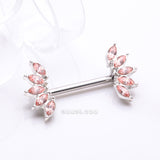Detail View 1 of A Pair of Brilliant Marquise Sparkle Floral Nipple Barbell-Pink