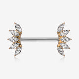 A Pair of Rose Gold Brilliant Marquise Sparkle Floral Nipple Barbell