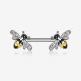 A Pair of Adorable Bumble Bee Sparkle Nipple Barbell