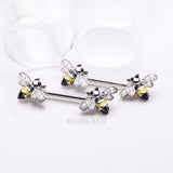 Detail View 1 of A Pair of Adorable Bumble Bee Sparkle Nipple Barbell-Clear Gem