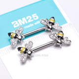 Detail View 3 of A Pair of Adorable Bumble Bee Sparkle Nipple Barbell-Clear Gem